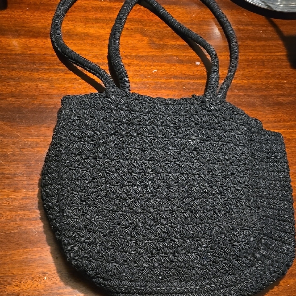 Black Woven Shoulder Bag with Textured Design